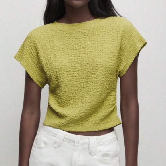 Women's Green Short Cap/Batwing Sleeve T-Shirt With Ruched Waist | Size S | NWT - Picture 2 of 8